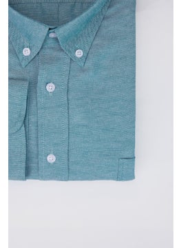 Tudors Large Size Oxford Textured Collar Buttoned Pocket Embroidered Petrol Men's Shirt  - Image 4