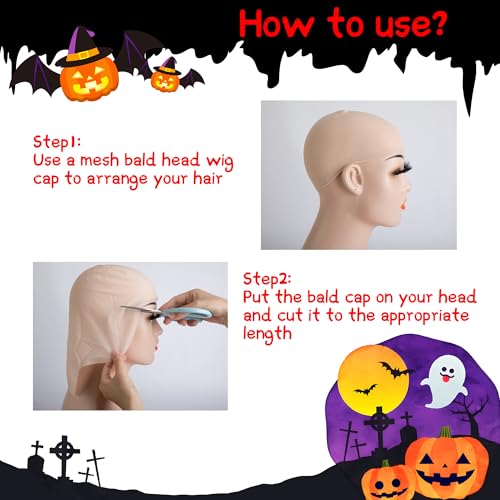 Wehhbtye 8 Pcs Halloween Bald Caps, Latex Makeup Caps with Bald Wigs, Wig Caps Cosplay Accessories for Adult Women Men Costume and Theme Party - Image 3
