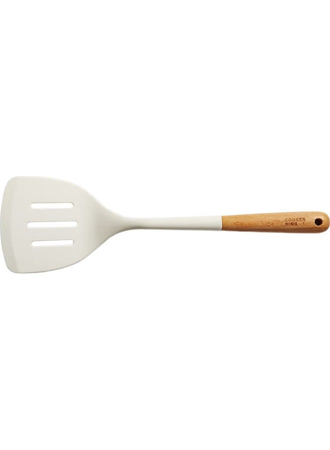 COOKER KING Chuidahuang Silicone Spatula, Wooden Handle Non-Stick Pan Coating Frying Pan Specialized Spatula, White - Image 3
