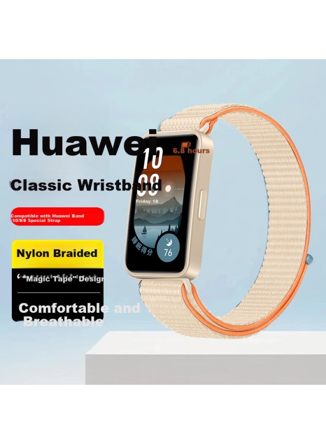 Bing Hong Binghong Compatible With Huawei Band 10 Strap, Braided Huawei Band 9 Strap For Women, Huawei Band 8 Strap, Nylon Summer Magic Tape 8/9/10 Nfc Band - Milk White - Image 1