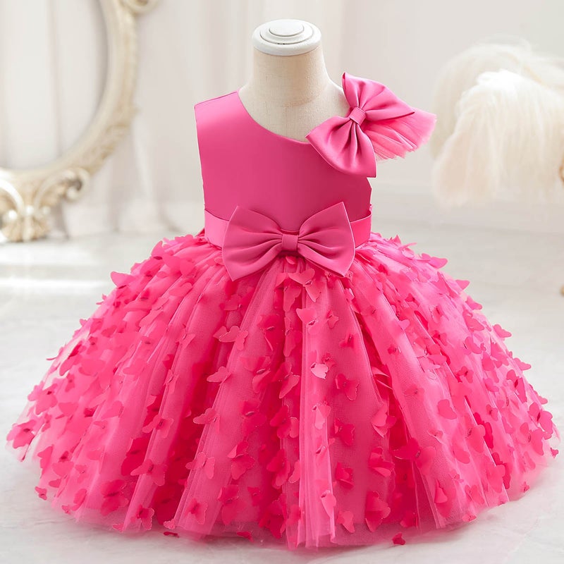 New girls solid color princess year-old bow puffy dinner performance dress year-old catch week dress wholesale Rose red