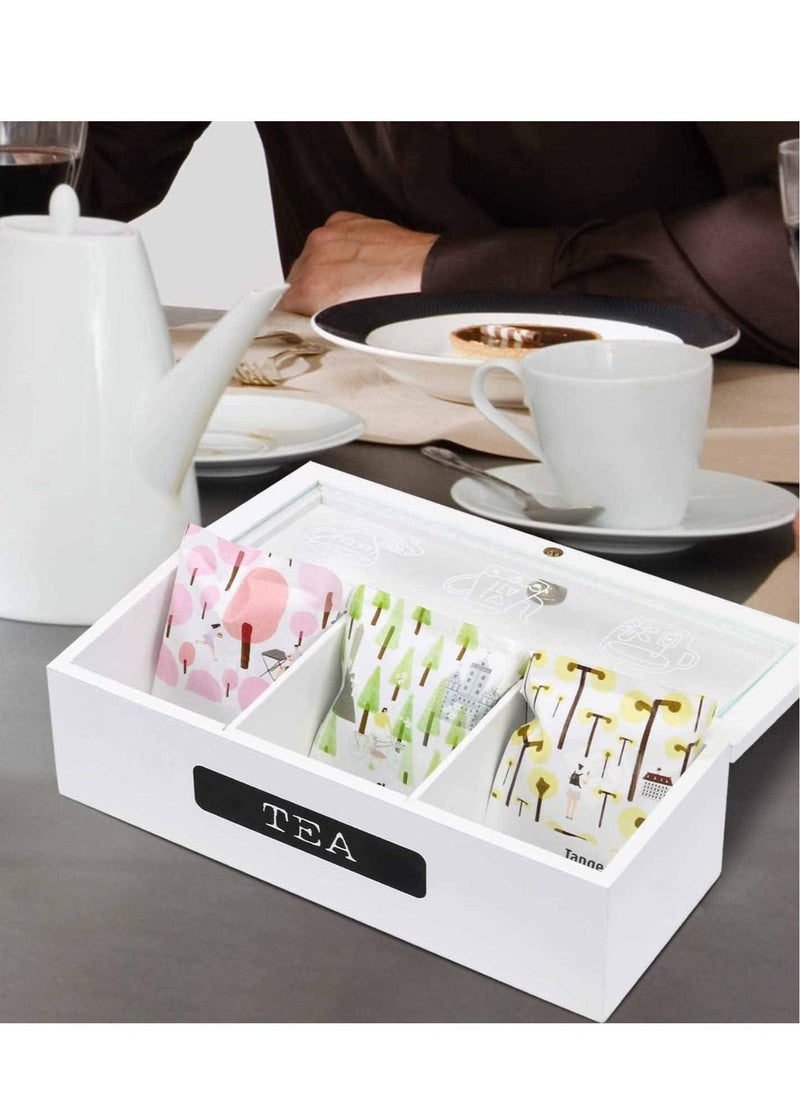 Generic Tea Bag Organizer, White Wood 3 Compartment Tea Bag Organizer for Kitchen Pantry Cabinet, Countertop, Tea Storage Box Station Bin Caddy Holds Beverage Bags and Display Tea Bags  - Image 4