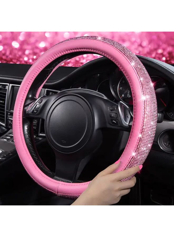 Pink Rhinestone Car Accessory Kit 11pcs Steering Wheel Cover Seat Belt Cushions - Image 2