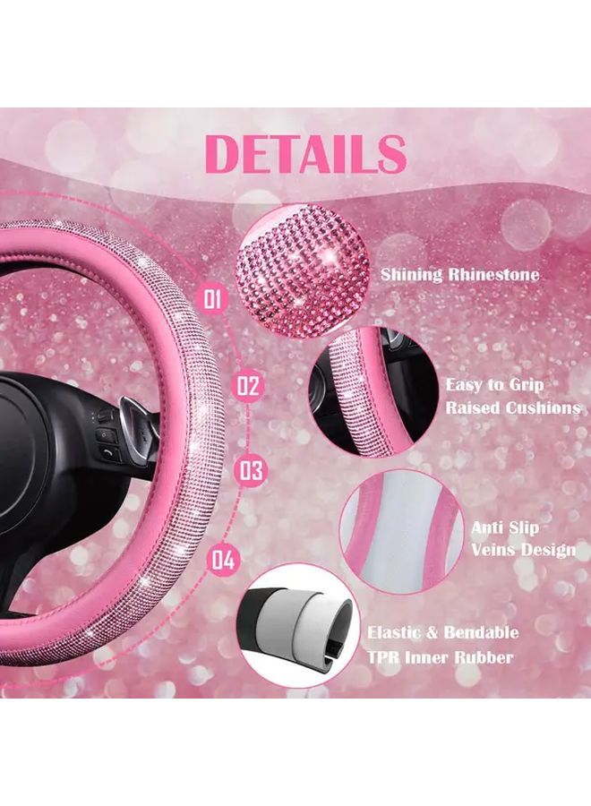 Pink Rhinestone Car Accessory Kit 11pcs Steering Wheel Cover Seat Belt Cushions - Image 3
