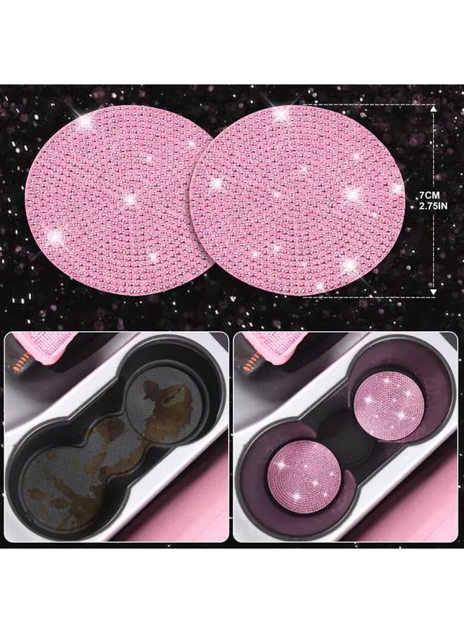 Pink Rhinestone Car Accessory Kit 11pcs Steering Wheel Cover Seat Belt Cushions - Image 4