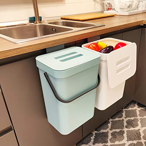 stonespace Compost Bin Kitchen, Under Sink Compost Bin Indoor Sealed, 3.2 Gallon/12L Compost Bucket for Kitchen, Wall Mounted Trash Can，Small Trash Can with Lid，1 Pack Blue - Image 1