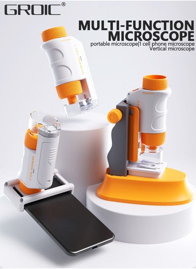 GROIC - Pocket Microscope for Kids Science Microscope Kits Little World Science Kits Beginner Handheld Microscope Kit with LED 80-160x Magnification Kids Educational Toy Preschool Science Toy - Image 1