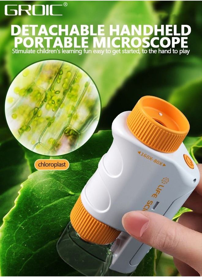 GROIC - Pocket Microscope for Kids Science Microscope Kits Little World Science Kits Beginner Handheld Microscope Kit with LED 80-160x Magnification Kids Educational Toy Preschool Science Toy - Image 1