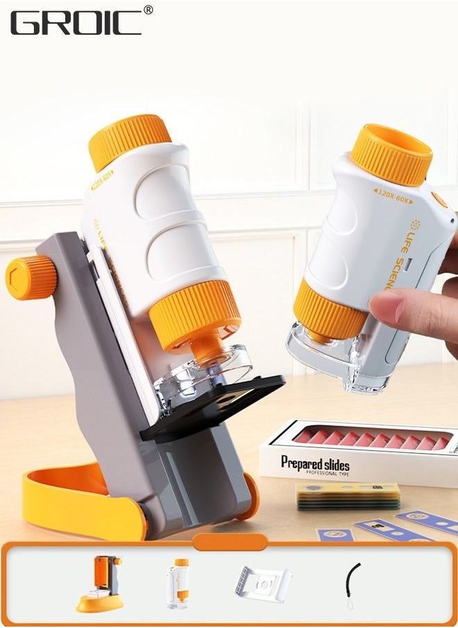 GROIC - Pocket Microscope for Kids Science Microscope Kits Little World Science Kits Beginner Handheld Microscope Kit with LED 80-160x Magnification Kids Educational Toy Preschool Science Toy - Image 1
