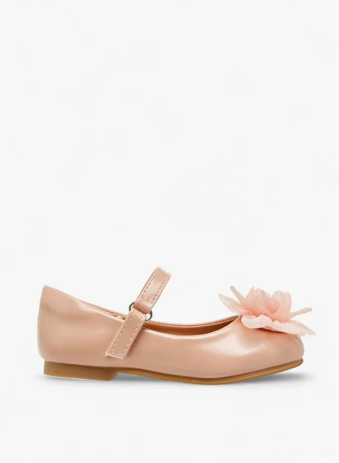 JUNIORS Floral Accent Ballerina Shoes with Hook and Loop Closure