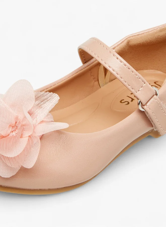 JUNIORS Floral Accent Ballerina Shoes with Hook and Loop Closure