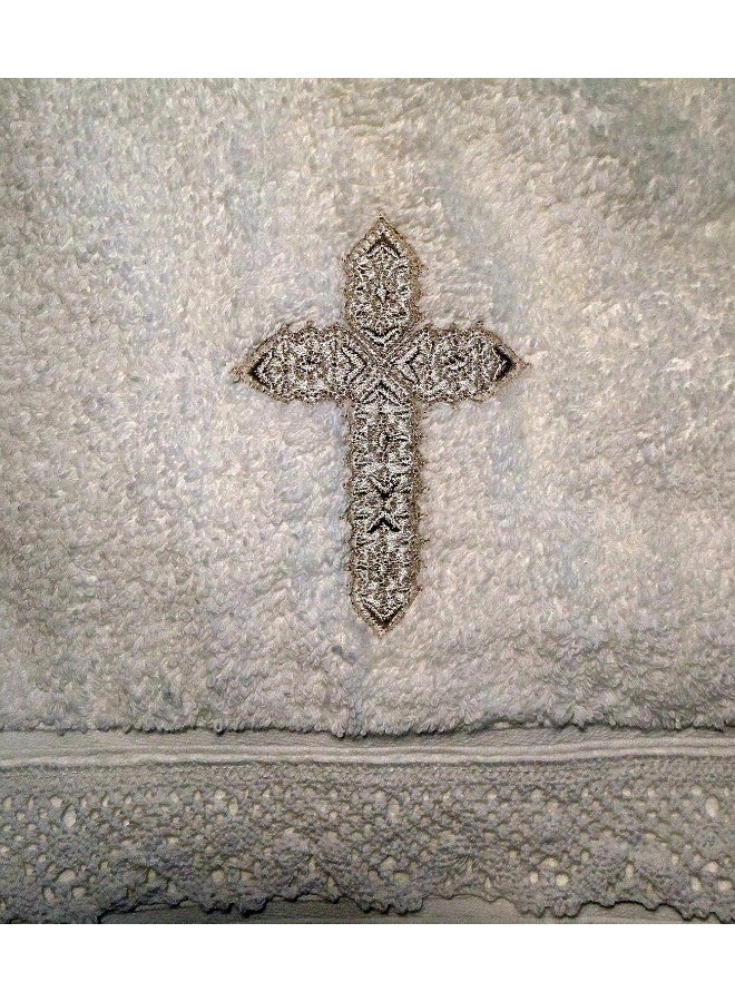 Integrity Designs Baby Baptism Towel with Cross and Lace - Image 2