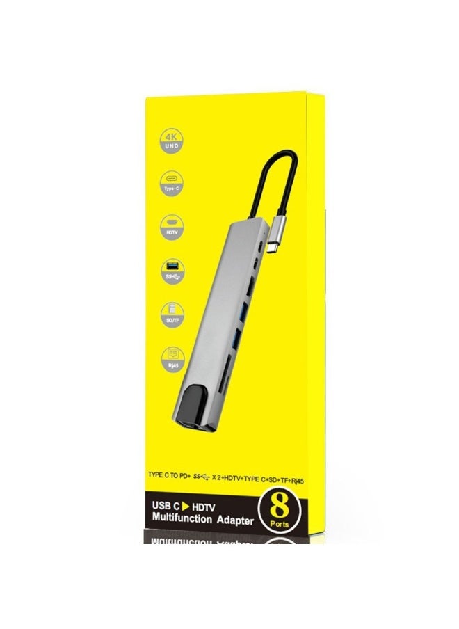 ماركة غير محددة - محطة إرساء من النوع c إلى HDMI3.0usb Splitter PD قارئ بطاقات إمداد الطاقة Rj45 بطاقة شبكة متعددة الوظائف 8 في 1، المواصفات: 8IN1 أصفر - Image 1