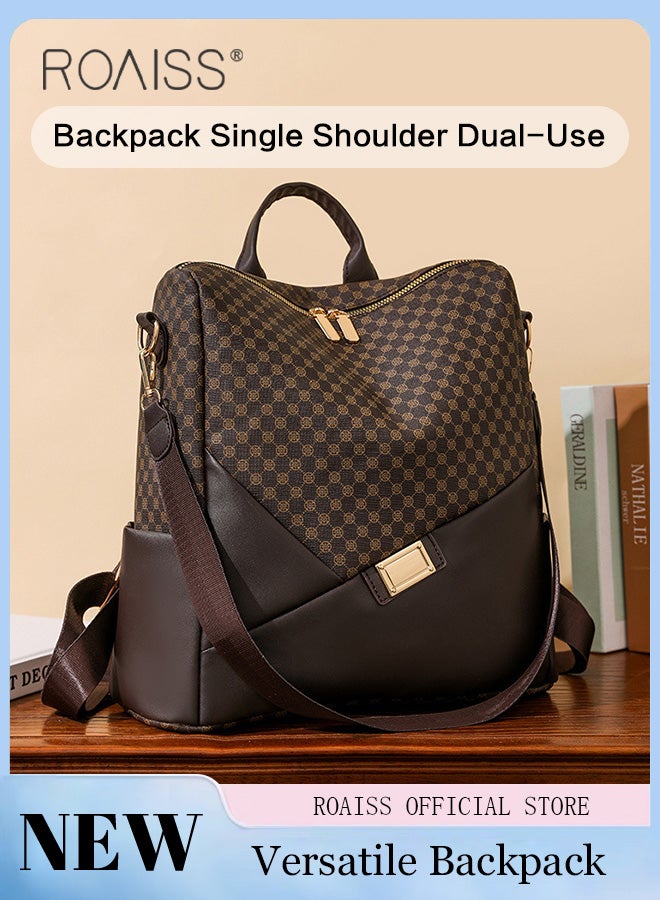 roaiss Large Capacity Geometric Printed Backpack for Women Vintage Portable Durable Bags for Outdoors or Work Commuting with Multiple Pockets Ladies Shoulder or Crossbody Dual-Use Casual PU Leather Daypack  - Image 1