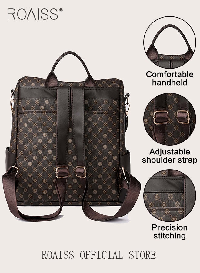roaiss Large Capacity Geometric Printed Backpack for Women Vintage Portable Durable Bags for Outdoors or Work Commuting with Multiple Pockets Ladies Shoulder or Crossbody Dual-Use Casual PU Leather Daypack  - Image 4