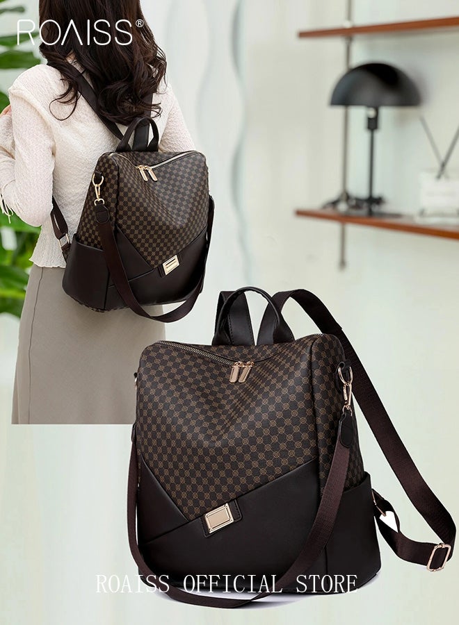 roaiss Large Capacity Geometric Printed Backpack for Women Vintage Portable Durable Bags for Outdoors or Work Commuting with Multiple Pockets Ladies Shoulder or Crossbody Dual-Use Casual PU Leather Daypack  - Image 5