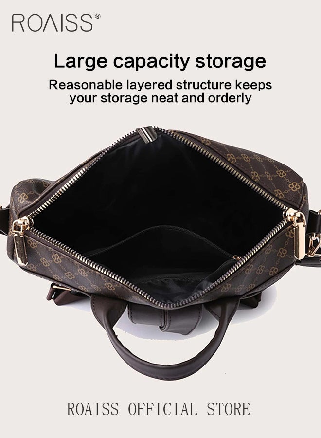 roaiss Large Capacity Geometric Printed Backpack for Women Vintage Portable Durable Bags for Outdoors or Work Commuting with Multiple Pockets Ladies Shoulder or Crossbody Dual-Use Casual PU Leather Daypack  - Image 3