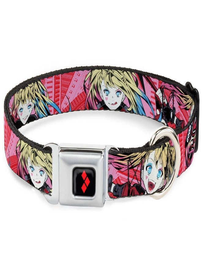 Buckle Down DC Comics Pet Collar, Dog Collar Metal Seatbelt Buckle, Harley Quinn Puddin Poses Anime Graphics Pink Red, 15 to 24 Inches 1.0 Inch Wide - Image 1