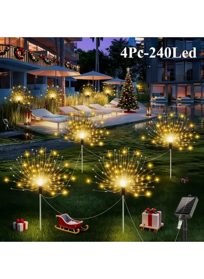 4Pcs 240 LED Solar Garden Lights Warm White 8 Mode Outdoor Landscape Decor - Image 1
