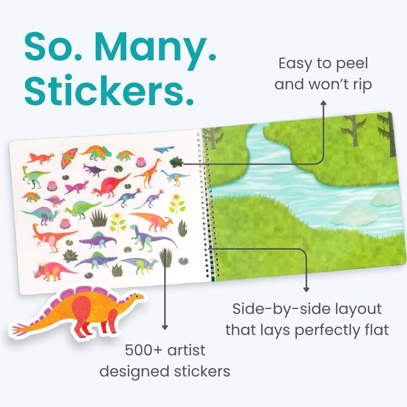 CUPKIN Dinosaur Sticker Book Activity for Kids, Toddler Airplane Travel Essentials, 500+ Dino Stickers for Kids + 12 Scenes + 12 Coloring Book Pages, Dinosaur Lover Gift, Crafts Ages 2-8 - Image 2