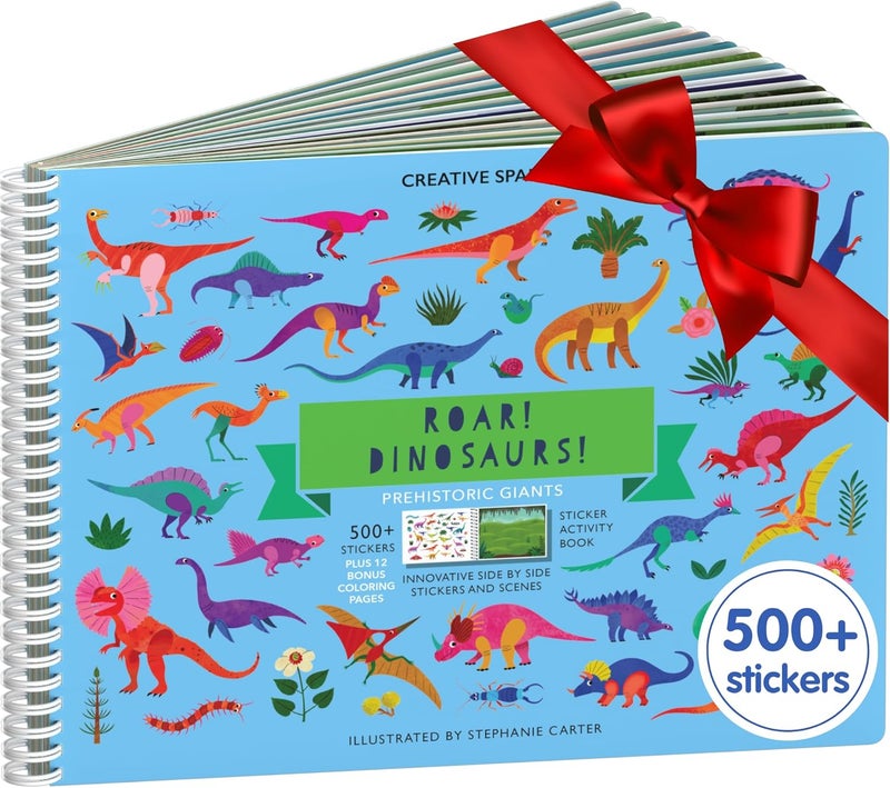 CUPKIN Dinosaur Sticker Book Activity for Kids, Toddler Airplane Travel Essentials, 500+ Dino Stickers for Kids + 12 Scenes + 12 Coloring Book Pages, Dinosaur Lover Gift, Crafts Ages 2-8 - Image 1