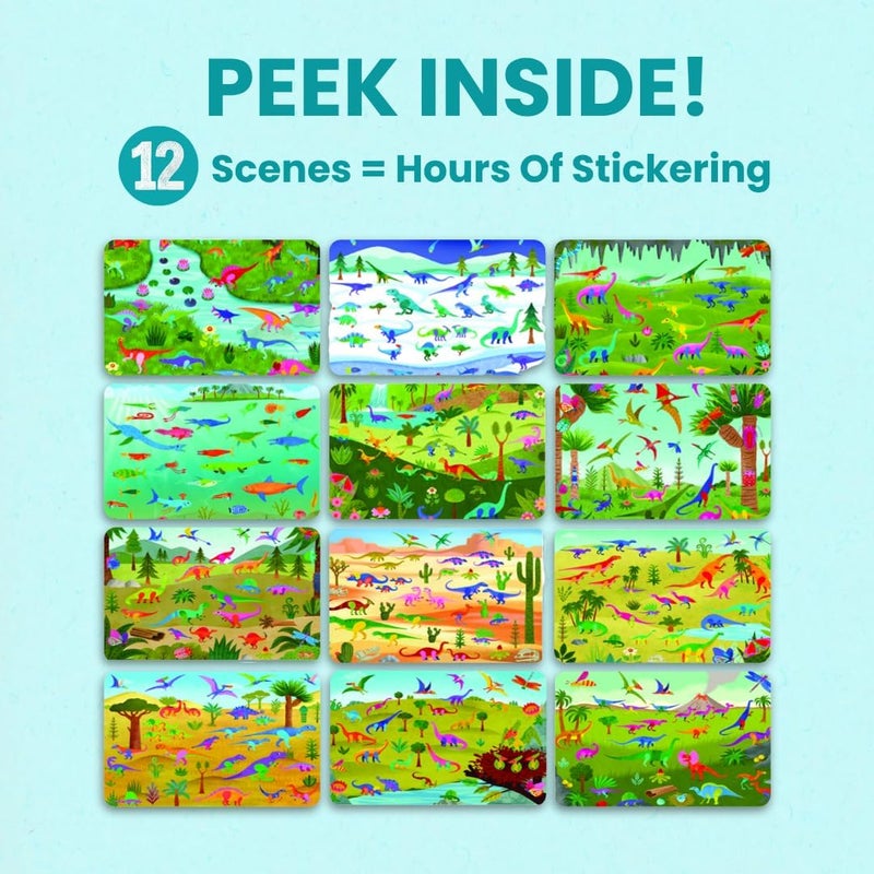 CUPKIN Dinosaur Sticker Book Activity for Kids, Toddler Airplane Travel Essentials, 500+ Dino Stickers for Kids + 12 Scenes + 12 Coloring Book Pages, Dinosaur Lover Gift, Crafts Ages 2-8 - Image 5