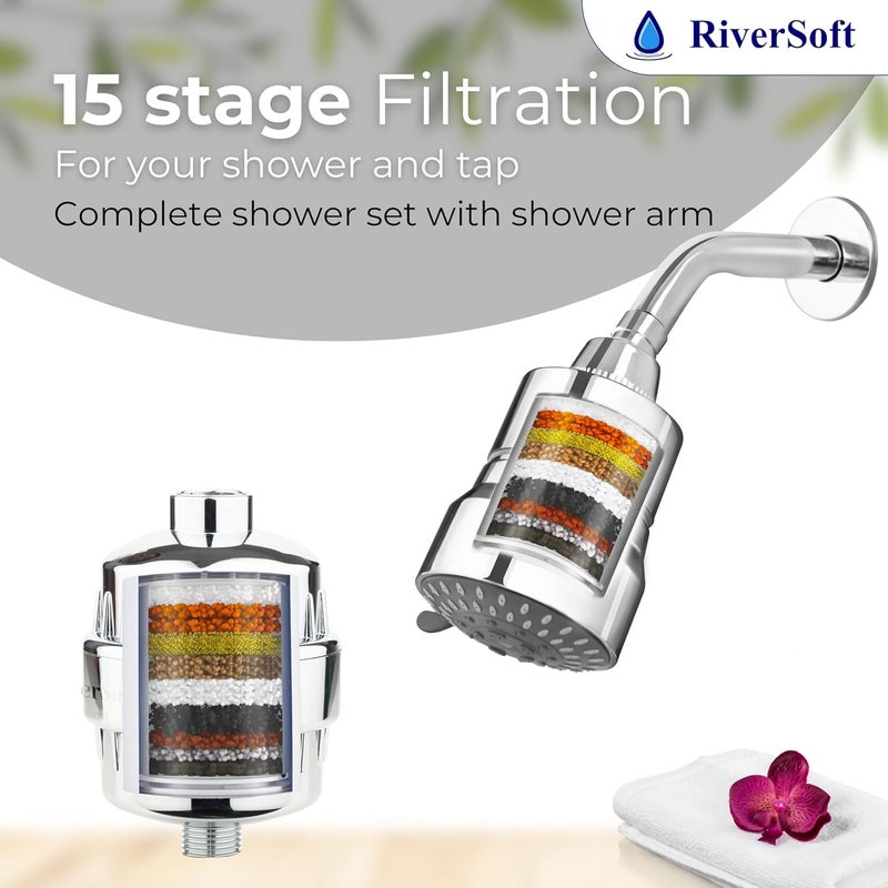 RiverSoft DIVA05 shower filter for hard water tap filter shower arm Combo 5 Mode Spray Setting Water Softener for Bathroom Water saving mist mode Chrome Pack of 1 - Image 2