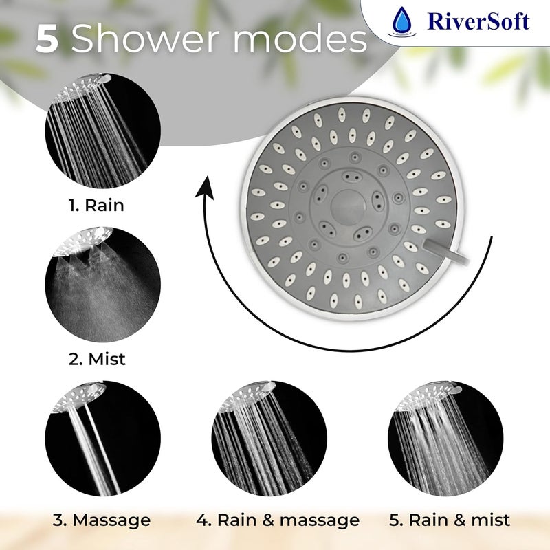 RiverSoft DIVA05 shower filter for hard water tap filter shower arm Combo 5 Mode Spray Setting Water Softener for Bathroom Water saving mist mode Chrome Pack of 1 - Image 4