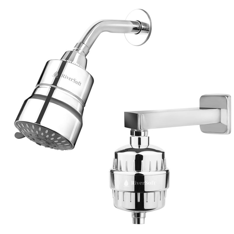RiverSoft DIVA05 shower filter for hard water tap filter shower arm Combo 5 Mode Spray Setting Water Softener for Bathroom Water saving mist mode Chrome Pack of 1 - Image 1