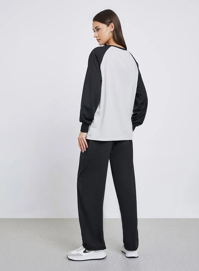 Styli Women Color Block T-Shirt and Joggers Co-ords