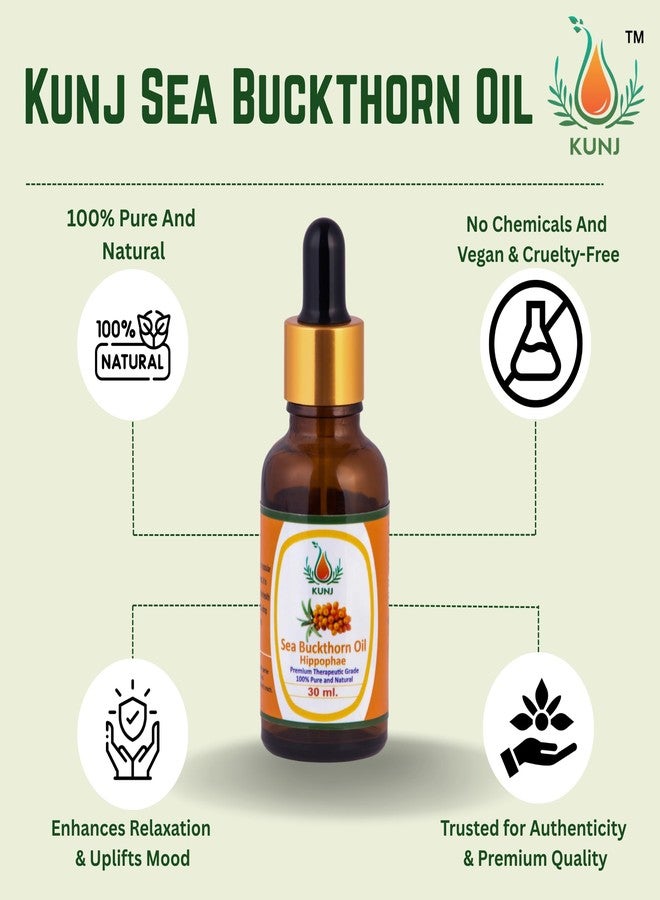 KUNJ Sea Buckthorn Oil (Hippophae rhamnoides) 30ML - 100% Pure & Natural, Undiluted, Cold Pressed - Therapeutic Grade Oil for Skin Nourishment, Radiance, Anti-Aging & Hydration - Image 4