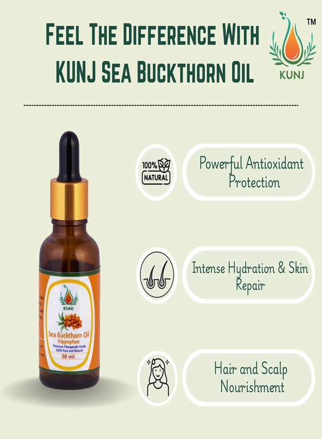 KUNJ Sea Buckthorn Oil (Hippophae rhamnoides) 30ML - 100% Pure & Natural, Undiluted, Cold Pressed - Therapeutic Grade Oil for Skin Nourishment, Radiance, Anti-Aging & Hydration - Image 2