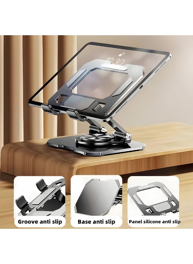 Premium Adjustable Aluminum Phone & Tablet Stand with 360° Rotating Base – Anti-Slip Stable Desk Holder – Compatible with 4–16 Inch Devices – Black - Image 4