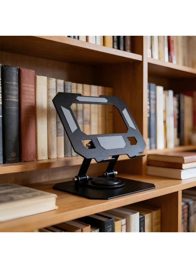 Premium Adjustable Aluminum Phone & Tablet Stand with 360° Rotating Base – Anti-Slip Stable Desk Holder – Compatible with 4–16 Inch Devices – Black - Image 2