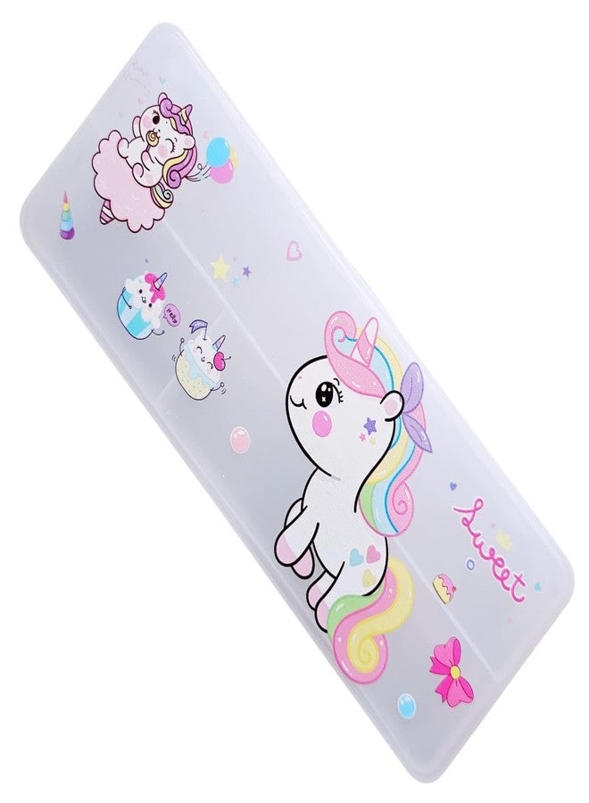 KARBD Translucent Double Sided Pencil Box Plastic Hardtop Case Spacious Big Clear Compartments 2 Sided Stationery Compass Geometry Box for Boys Girls Kids School Students (Unicorn Sweet Design) - Image 1