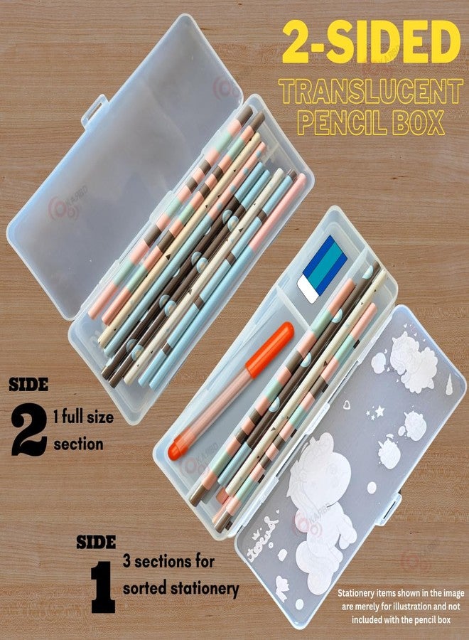 KARBD Translucent Double Sided Pencil Box Plastic Hardtop Case Spacious Big Clear Compartments 2 Sided Stationery Compass Geometry Box for Boys Girls Kids School Students (Unicorn Sweet Design) - Image 2