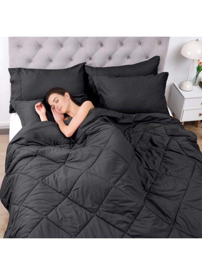 PHF King Size 3 Piece Comforter Set -Ultra Soft Noiseless Bedding and Comfy Down Alternative Comforter (265cm x 230cm) with 2 Pillowcases (50cm x 90cm), Black - Image 2
