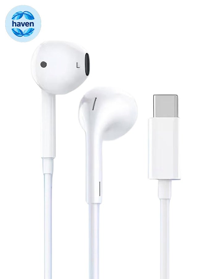 هافن سماعات سلكية من نوع C ، متوافقة مع iPhone 15 Pro Max ، iPhone 16 Pro Max ، Samsung Galaxy S25 Series S24 Series ، Huawei ، Honor وغيرها من الأجهزة مع منفذ الصوت USB C. - Image 1