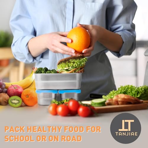 Tanjiae حاويات غداء صغيرة من الفولاذ المقاوم للصدأ للأطفال | حاويات وجبات خفيفة مانعة للتسرب مع أغطية سيليكون نقية 100% - صندوق غداء معدني مثالي مع أغطية للمدرسة ودار الرعاية (25 أونصة + 8 أونصة * 2) - Image 5