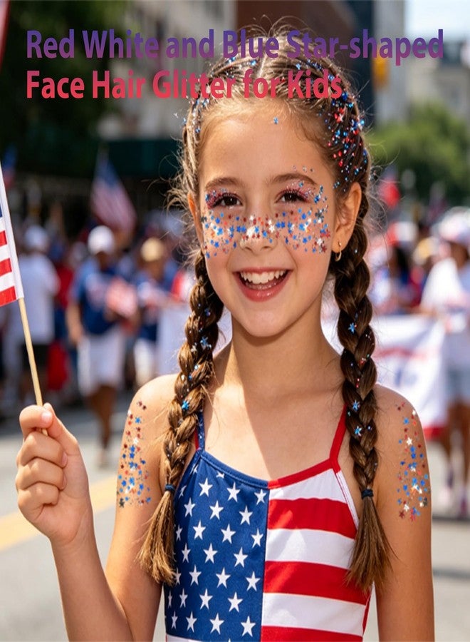 Mysense Red White and Blue Face Hair Body Glitter Stick with Star Sequins,4th of July Outfits for Women Kids,Patriotic USA Accessories for Independence Day Memorial Day 250 Anniversary - Image 2
