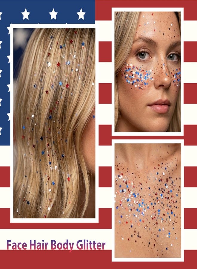 Mysense Red White and Blue Face Hair Body Glitter Stick with Star Sequins,4th of July Outfits for Women Kids,Patriotic USA Accessories for Independence Day Memorial Day 250 Anniversary - Image 5