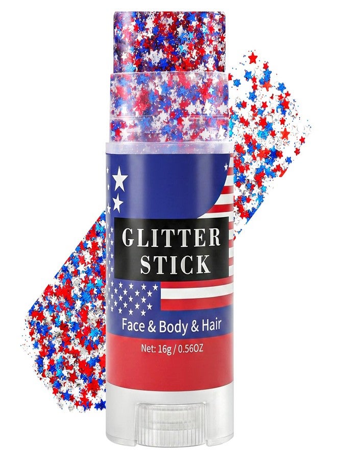 Mysense Red White and Blue Face Hair Body Glitter Stick with Star Sequins,4th of July Outfits for Women Kids,Patriotic USA Accessories for Independence Day Memorial Day 250 Anniversary - Image 1