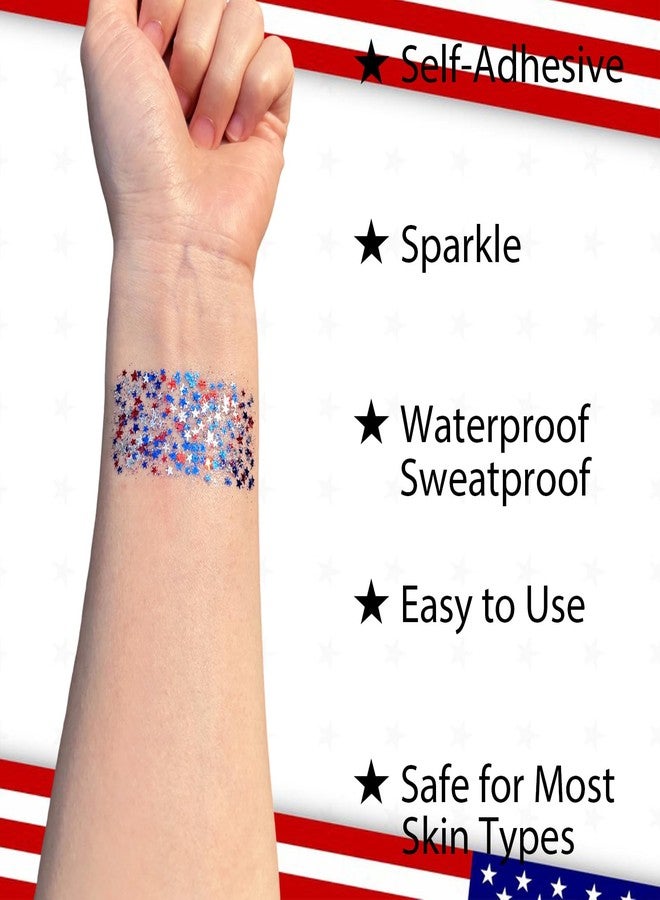 Mysense Red White and Blue Face Hair Body Glitter Stick with Star Sequins,4th of July Outfits for Women Kids,Patriotic USA Accessories for Independence Day Memorial Day 250 Anniversary - Image 3