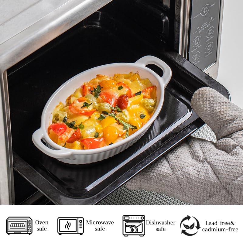 Frewinky Au Gratin Baking Dishes,9-inch Ceramic Baking Dish Set with Handles Heat Resistant,Mini Casserole-Dishes for Oven, Porcelain Oval Baking Dishes for Gratin,Casserole and Roasting,White - Image 3
