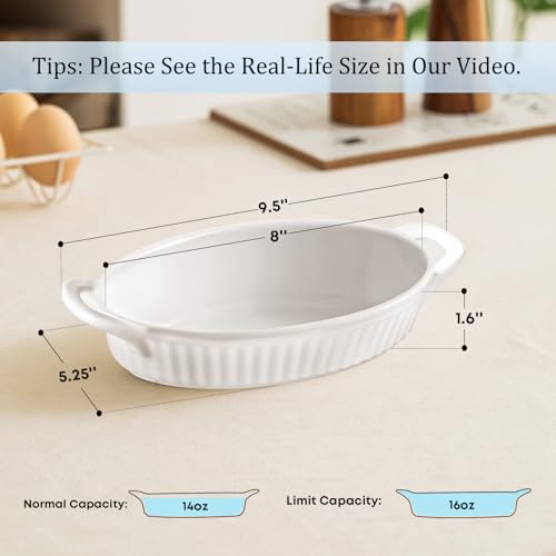 Frewinky Au Gratin Baking Dishes,9-inch Ceramic Baking Dish Set with Handles Heat Resistant,Mini Casserole-Dishes for Oven, Porcelain Oval Baking Dishes for Gratin,Casserole and Roasting,White - Image 2