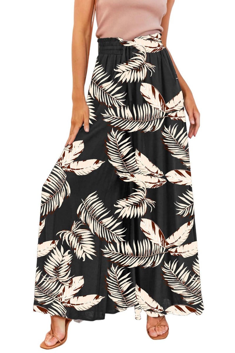 YOCUR Summer Lightweight Beach Vacation Pants High Waisted Wide Leg Pants for Women Printed Loose Flowy Palazzo Lounge Trousers Floral Black S - Image 1