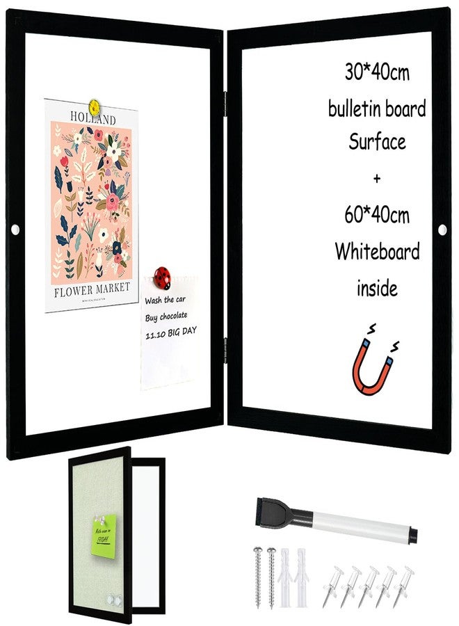 Umtiti Magnetic Dry Erase Hidden Whiteboard with Black Wooden Frame, Gray Fabric Bulletin Board Exterior and Whiteboard Interior, 11.8x15.7inch (30x40cm) - Image 1