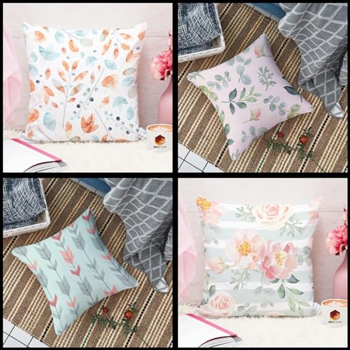 BRICK HOME Floral Printed Poly Cotton Cushion Cover, 18x18 Inches, Set of 5 with Filler - Image 2