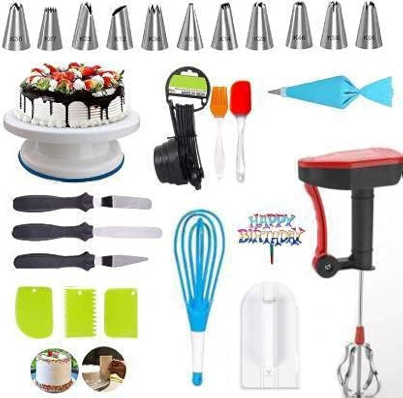 Greenstone Revolving Cake Turn Table Plastic Dough Scraper Cake Cutter 12Piece Decorating Nozzle Set - Image 1