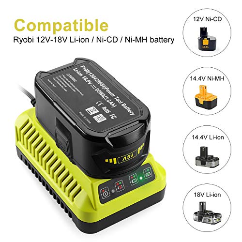 Energup 2Pack 18Volt P102 Replace for Ryobi 18V Batteries and Charger Combo 3.5A, for 18 Volt ONE Plus P103 P104 P105 P107 P109 P190 P191 P122 for Ryobi 18v Lithium Battery - Image 4
